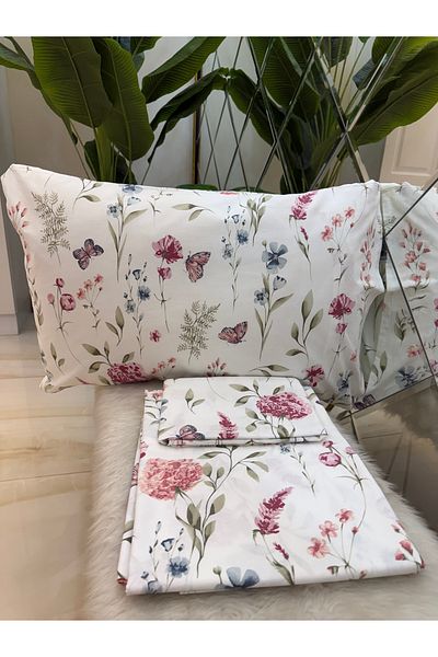 micoton Patterned Single 100% Cotton Elasticless Sheet and Pillowcase Set