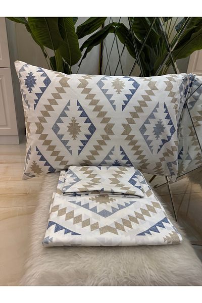 micoton Patterned Single 100% Cotton Elasticless Sheet and Pillowcase Set