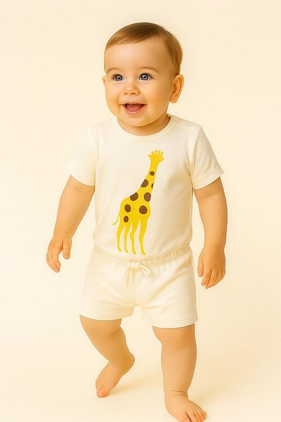 nevrankids Kızerkek Cotton Uni Soft Short Sleeve Summer Baby Set 0-6 Months 4- Years Ecru