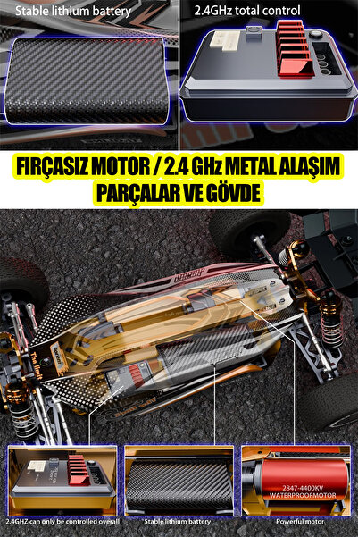 oyuncakgidiyor 1:14 70 KM Hız Yapan Metal Gövde ve Alaşım RC Araba 4x4 Fırçasız Motor Uzaktan Kumandalı Araba
