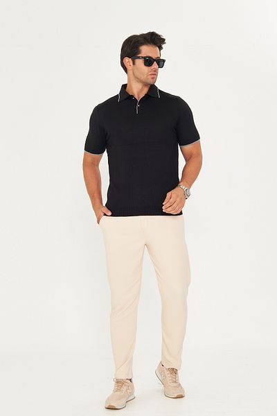 EDITION MAN Black Slim Summer Soft Cotton Polo Neck Knitwear Tshirt Ee100511596