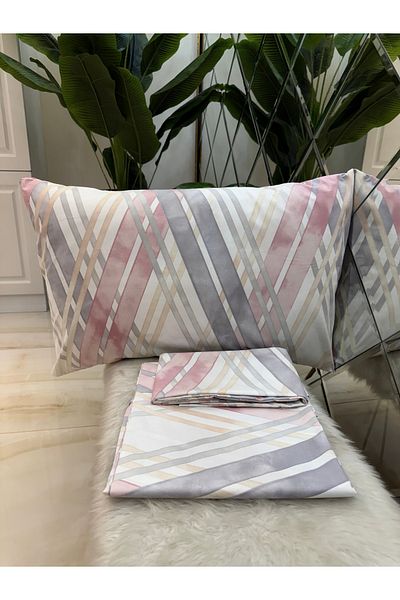 micoton Patterned Single 100% Cotton Elasticless Sheet and Pillowcase Set