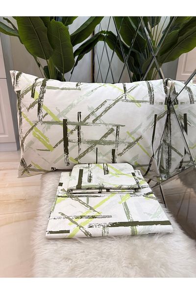 micoton Patterned Single 100% Cotton Elasticless Sheet and Pillowcase Set
