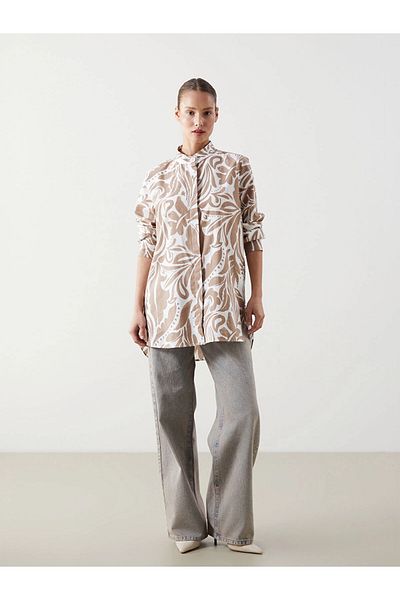 LC Waikiki Lcwaikiki Classic Beige Judge Collar Patterned Women's Shirt Tunic