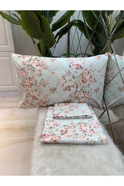 micoton Patterned Single 100% Cotton Elasticless Sheet and Pillowcase Set