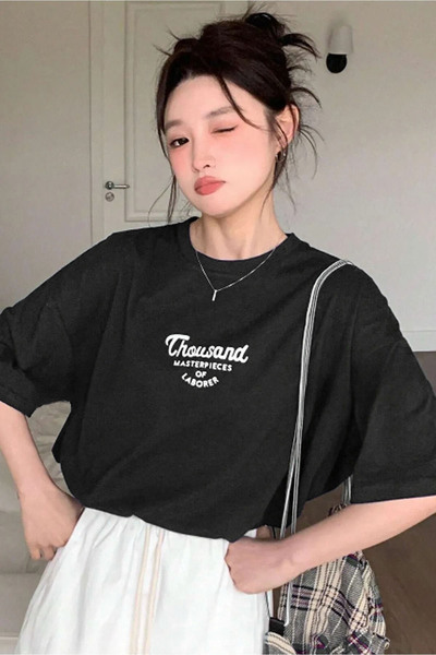 coolart Μπλουζάκι Thousand Laborer - Μαύρο με στάμπα, Υπερμεγέθες Καλοκαιρινό...