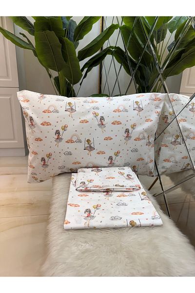 micoton Patterned Single 100% Cotton Elasticless Sheet and Pillowcase Set