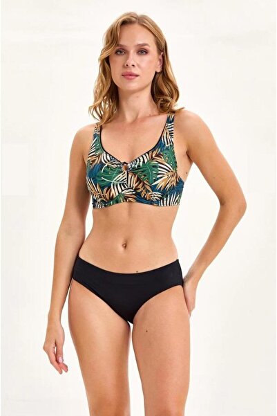 Argento 1473-2072 Black Tropical Pattern Gatherer Underwire Bikini Suit