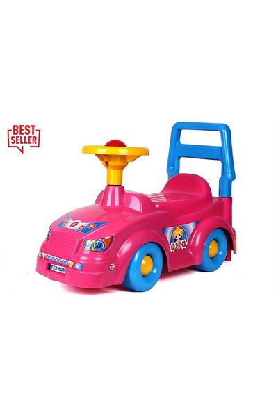 Divendi Preschool car for children 1-3 years, ride-on, pink with blue and yellow