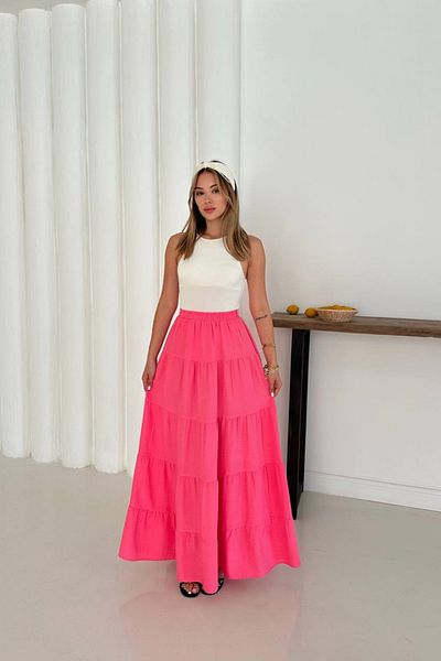 verabelle Women's New Trend High Waist Maxi Length Layered Ruffle Skirt