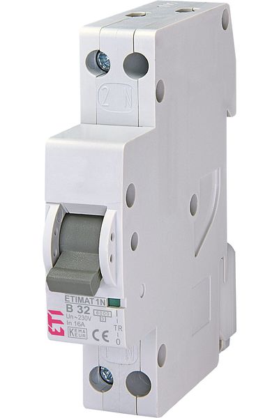 Eti MCB circuit breaker, 1P+N, 32A, 6kA, Curve B, ETIMAT 1N, 002191107,