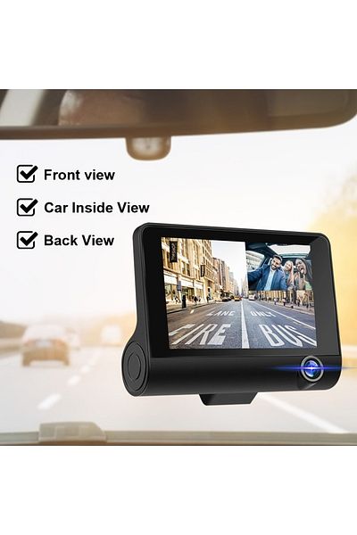 divendi-ro Car camera with 4-inch screen, HD 1080px, with 2 front and 1 rear camera, motion and impact sensor,