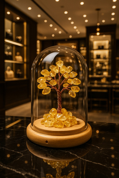 Altınsoy collection Cam Fanus İçinde %100 Orijinal Sitrin Taşı Ağacı