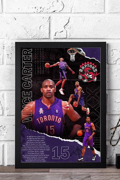 Saturn Vince Carter Framed Painting - Toronto Raptors Nba Poster Painting