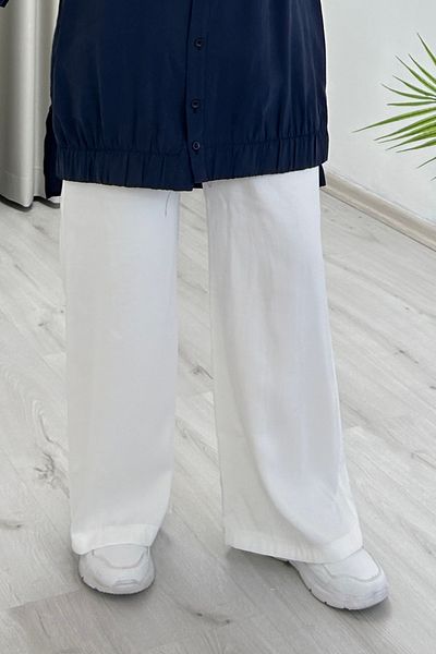 TRİPEN Cupra Fabric Elastic Waist Summer Wide Leg Women's Trousers with Side Pockets