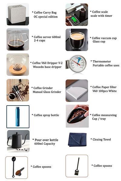 Omran Cart V60 Pour Over Coffee Maker Set 14pcs + White bag Travel Kit with Server, Dripper & More