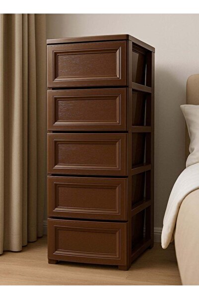 ALMUFARREJ خزانة بلاستيكية بخمسة أدراج، لون بني، 42×34×104 سم
