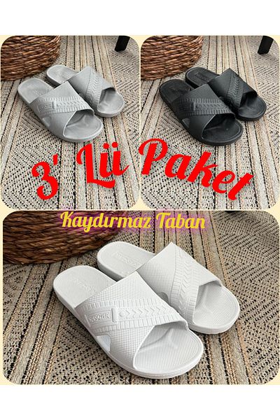 Behtah Kundura Men's 3 Pack Non-Slip Sole Flexible Airblow Bathroom Balcony Beach Pool Slippers