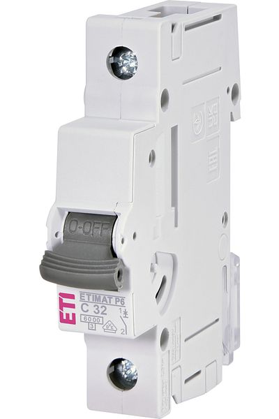Eti Circuit breaker MCB, 1P, 32A, 6kA, Curve C, ETIMAT P6, 001900033,