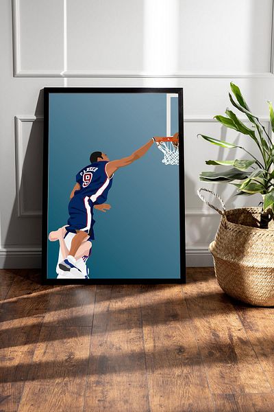 Saturn Vince Carter Slam Dunk Framed Painting - Basketball Nba Poster Painting