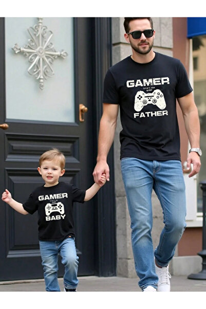 SVART WEAR Tricou Gamer Father Gamer Baby cu imprimeu tricou Combinație de familie tată și copil PRET PENTRU O PERSONĂ