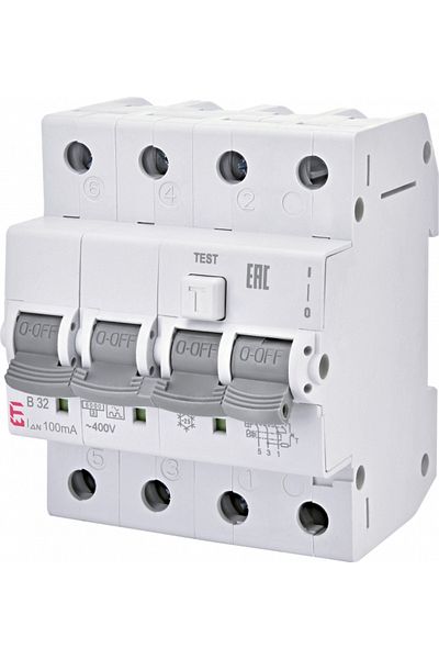 Eti RCBO residual current circuit breaker, 3P+N, 25A, 30mA, 6kA, curve B, type A, KZS, 002174906,