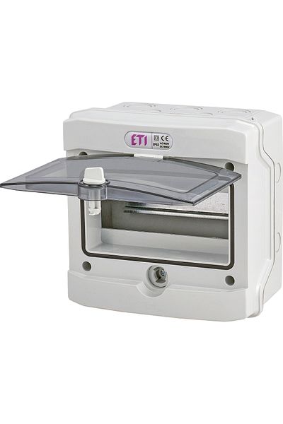 Eti PVC enclosure, 8 modules, surface mounted, IP65, grey, transparent door, 001101061,