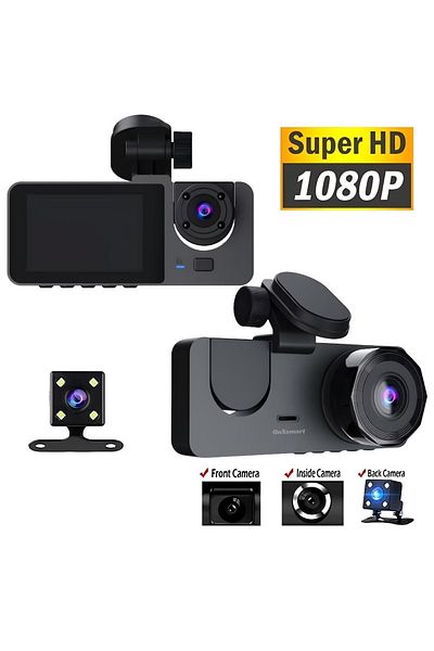 divendi-ro Triple DVR Car Camera, Full-HD, 2.35" IPS Display, 170°, WDR, Motion Sensor, G-sensor, Black