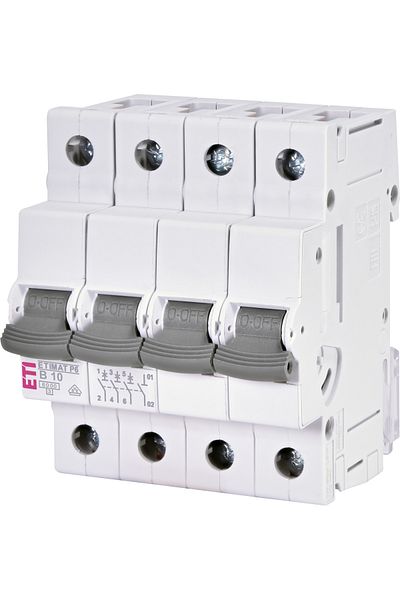 Eti MCB circuit breaker, 3P+N, 10A, 6kA, Curve B, ETIMAT P6, 001900408,