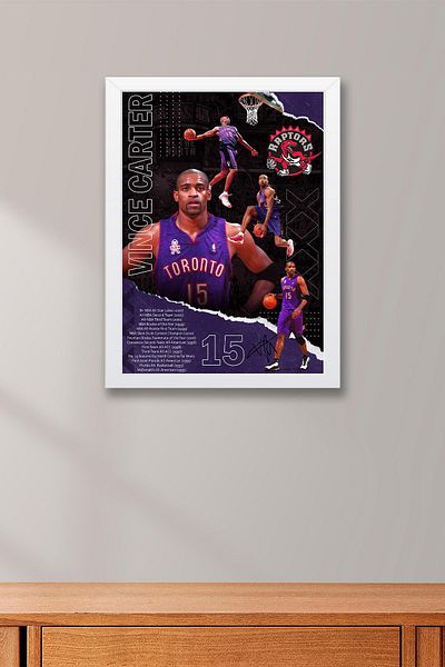 Saturn Vince Carter Framed Painting - Toronto Raptors Nba Poster Painting