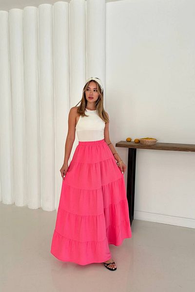 verabelle Women's New Trend High Waist Maxi Length Layered Ruffle Skirt