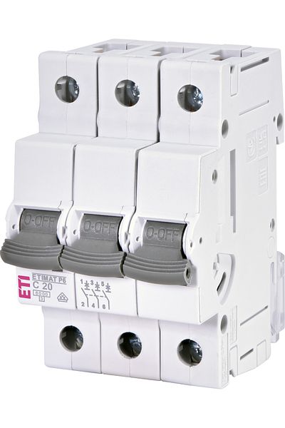 Eti Circuit breaker MCB, 3P, 20A, 6kA, Curve C, ETIMAT P6, 001900331,