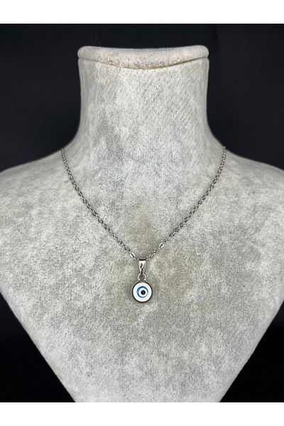 Mos Tespih Small Steel Necklace with Evil Eye Beads