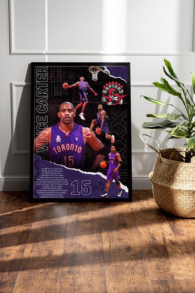 Saturn Vince Carter Framed Painting - Toronto Raptors Nba Poster Painting