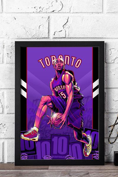 Saturn Vince Carter Framed Painting - Toronto Raptors Nba Poster Painting