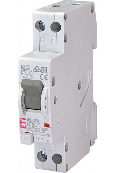Eti RCBO differential switch, 1 module, 1P+N, 25A, 100mA, 6kA, curve C, type A, KZS, 002175446,