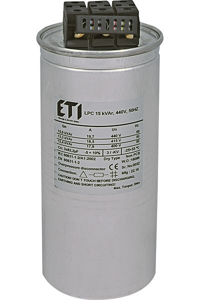 Eti Capacitor 15kVAr, Dry Type, 440V, 50Hz, Capacity 3x82.2Uf, 004656762,