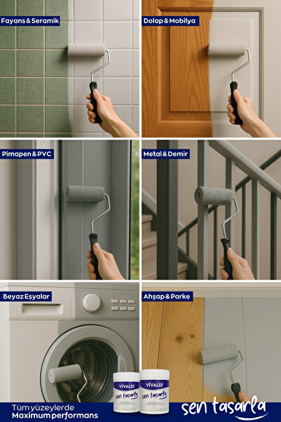 Vivaldi Boya Tüm Yüzeyler İçin Su Bazlı Hibrit Yenileme Boyası DIY-Dolap-Ahşap-Mobilya-Kapı-Beyaz Eşya-Fayans 1LT