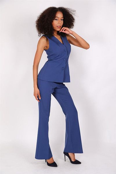 ÖNDER ÖZSOY V-Neck Decorative Filetal Vest-Indigo
