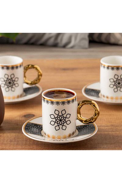partridge store Gold Gilded Black and White Turkish Coffee Cup Set of 6