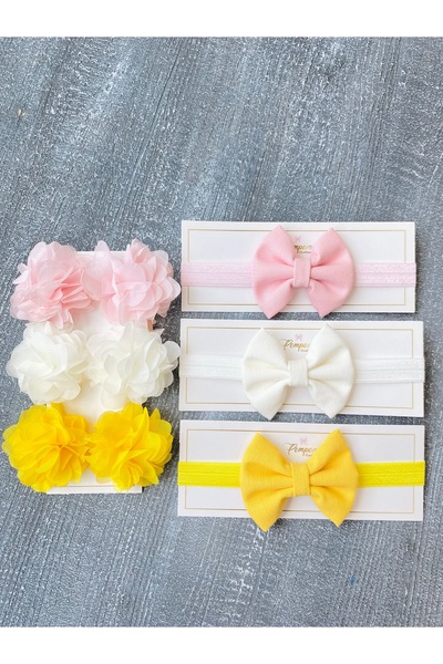 pempem bandana Κοριτσάκι παπιγιόν μπαντάνα με λέιζερ κλιπ λουλουδιών