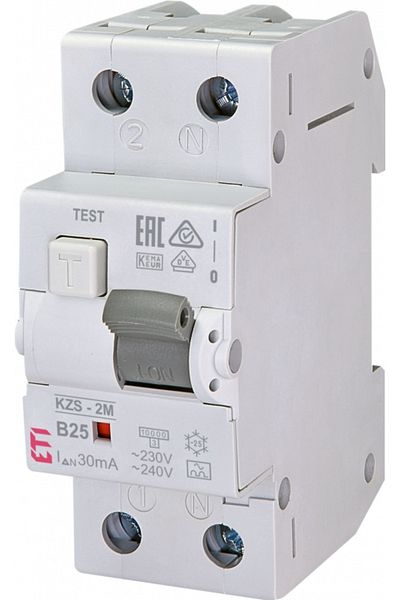 Eti RCBO differential switch, 1P+N, 25A, 30mA, 10kA, curve B, type A, KZS, 002173206,