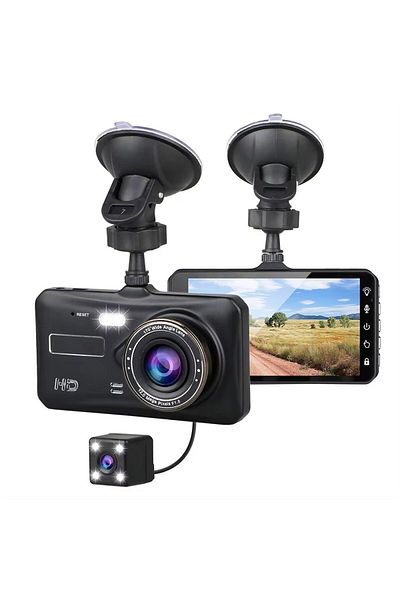 divendi-ro Car DVR Camera, 4" Screen, Dual Lens, Full HD, 170°, Night Vision, G Sensor, Motion Detection, Black