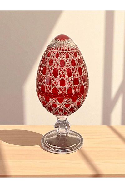 AYZ HOME Red Cut Crystal Footed Design Sugar Bowl
