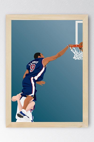 Saturn Vince Carter Slam Dunk Framed Painting - Basketball Nba Poster Painting
