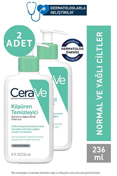 CeraVe Köpüren Temizleyici Seramid İçerikli Normal & Yağlı Ciltler Yüz Vücut 236ml 2 Adet