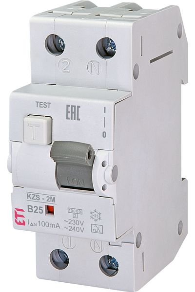 Eti RCBO differential switch, 1P+N, 25A, 100mA, 10kA, curve B, type A, KZS, 002173706,