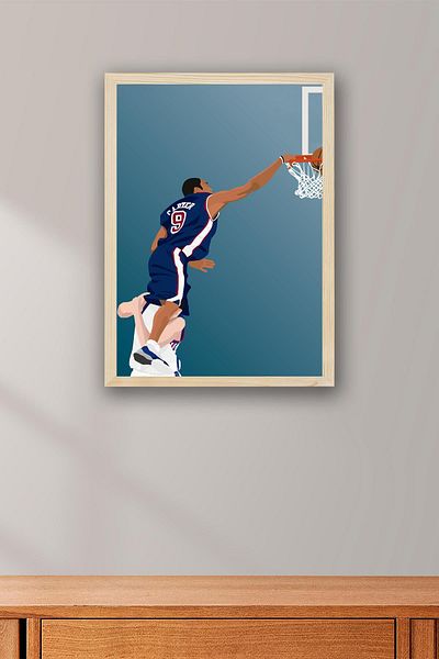 Saturn Vince Carter Slam Dunk Framed Painting - Basketball Nba Poster Painting