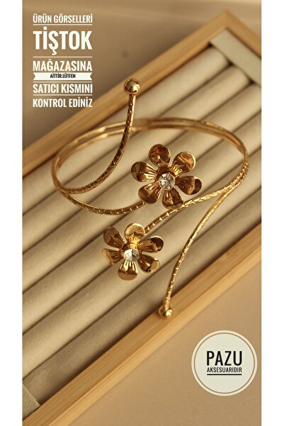 Tişt Accessory Gold Color Arm Accessory with Sparkling Stone Detail and Doubl...