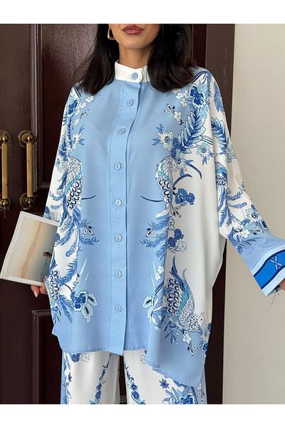 suphias Imported Jessica Fabric Floral Pattern Shirt & Pants 2-Piece Suit